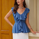 Prive Blusa elegante y exquisita con decoracion de falda de volantes de estilo palaciego, elegante escote en V sin mangas para mujer