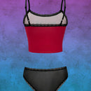 Harley Quinn | ROMWE Conjunto de ropa interior con tirantes de encaje y estampado de personajes de anime