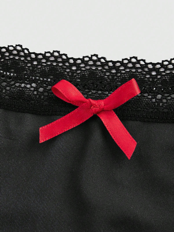 Harley Quinn | ROMWE Conjunto de ropa interior con tirantes de encaje y estampado de personajes de anime