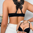 Sujetador de encaje con mariposa trasera para mujeres, estilo de copa moldeada y recogida con hebilla frontal