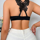 Sujetador de encaje con mariposa trasera para mujeres, estilo de copa moldeada y recogida con hebilla frontal