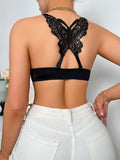 Sujetador de encaje con mariposa trasera para mujeres, estilo de copa moldeada y recogida con hebilla frontal