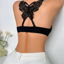 Sujetador de encaje con mariposa trasera para mujeres, estilo de copa moldeada y recogida con hebilla frontal