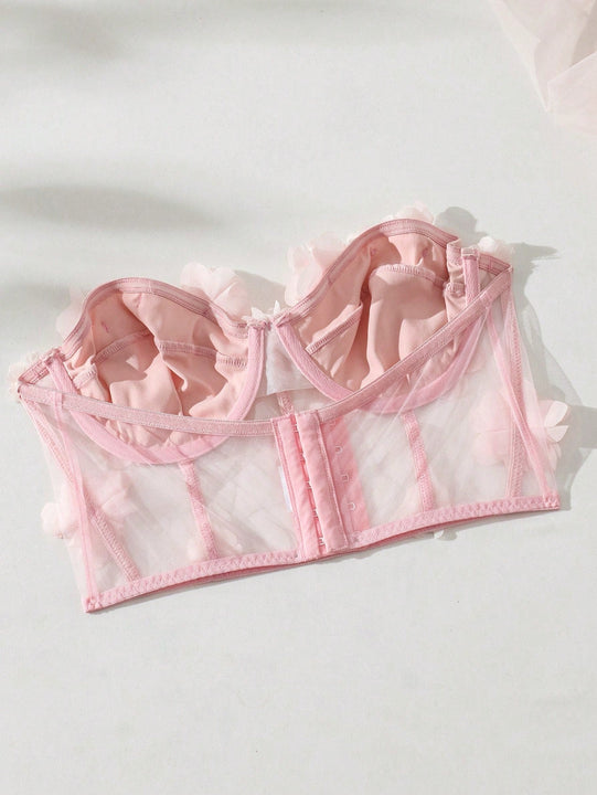 Sujetador Sin Tirantes De Encaje Con Apliques De Flores