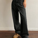 DAZY Mujeres Pantalones Jeans Vintage de Pierna Ancha Suelta con Bolsillos y Longitud Larga, Azul Lavado
