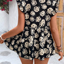 VCAY Blusa De Cuello Redondo Con Estampado Floral Y Dobladillo Con Volantes