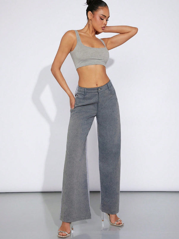 Haute Jeans De Pernera Ancha Con Bloques De Color En Tecnica Mixta