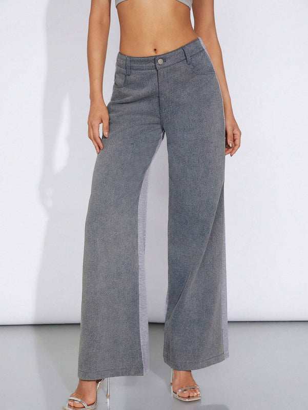Haute Jeans De Pernera Ancha Con Bloques De Color En Tecnica Mixta