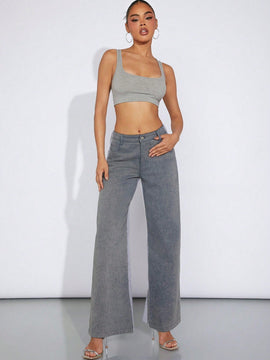 Haute Jeans De Pernera Ancha Con Bloques De Color En Tecnica Mixta
