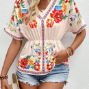 VCAY Camisa de verano de moda para mujeres con cinturon floral impreso en la cintura