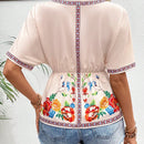VCAY Camisa de verano de moda para mujeres con cinturon floral impreso en la cintura