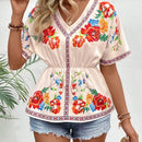 VCAY Camisa de verano de moda para mujeres con cinturon floral impreso en la cintura