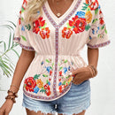VCAY Camisa de verano de moda para mujeres con cinturon floral impreso en la cintura
