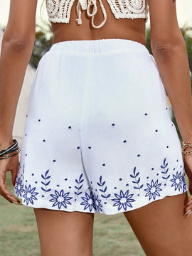 VCAY Pantalones cortos de moda casuales de verano con estampado floral para mujeres