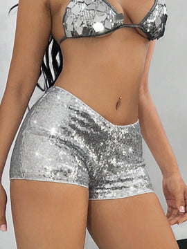 ICON Pantalones cortos de moda brillantes para fiestas clubwear de verano para mujeres de Y2K Music Festival con cintura baja