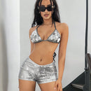 ICON Pantalones cortos de moda brillantes para fiestas clubwear de verano para mujeres de Y2K Music Festival con cintura baja
