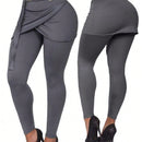 Lady pantalones casuales ajustados de unicolor 2 en 1 para mujer