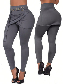 Lady pantalones casuales ajustados de unicolor 2 en 1 para mujer