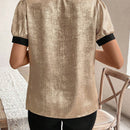 Camisa de verano de media tapeta de cremallera con contraste de color para mujer