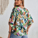 VCAY Camisa de manga larga con estampado de hojas de arbol para mujeres de estilo resort