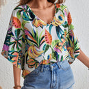 VCAY Camisa de manga larga con estampado de hojas de arbol para mujeres de estilo resort