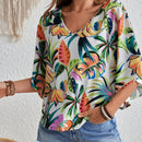 VCAY Camisa de manga larga con estampado de hojas de arbol para mujeres de estilo resort