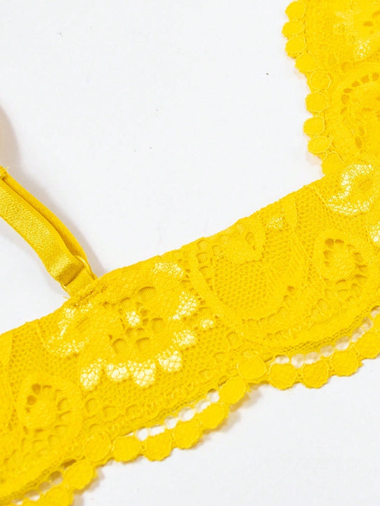 Mujeres Sexy Comodo Lace Gather Push-Up Sujetador con tirantes finos