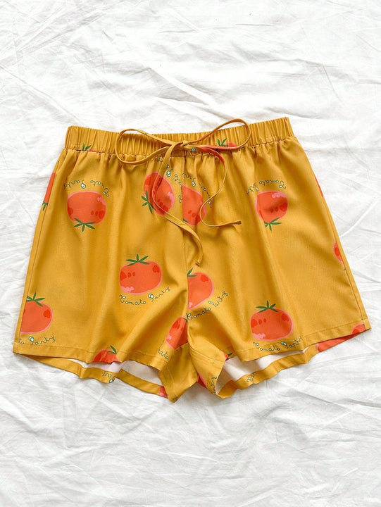 WYWH WYWH Mujeres Vacaciones Pantalones cortos super cortos casuales con estampado de tomate de ajuste holgado