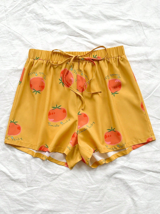 WYWH WYWH Mujeres Vacaciones Pantalones cortos super cortos casuales con estampado de tomate de ajuste holgado
