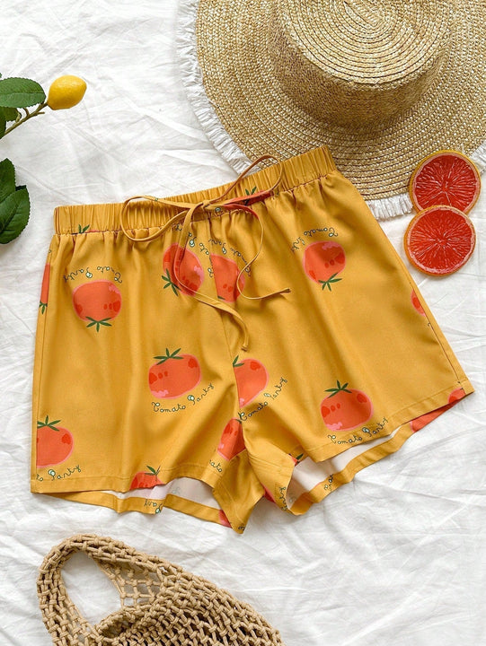 WYWH WYWH Mujeres Vacaciones Pantalones cortos super cortos casuales con estampado de tomate de ajuste holgado