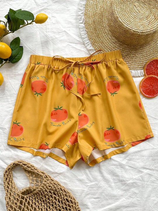 WYWH WYWH Mujeres Vacaciones Pantalones cortos super cortos casuales con estampado de tomate de ajuste holgado