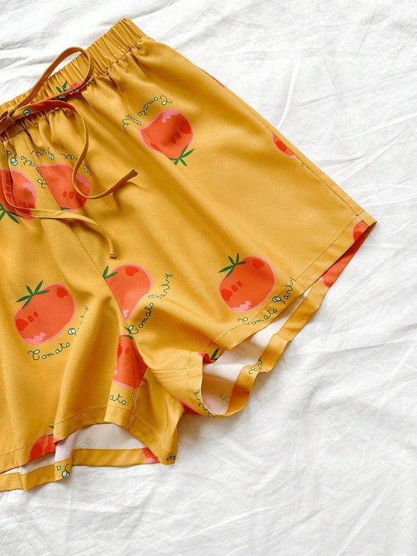 WYWH WYWH Mujeres Vacaciones Pantalones cortos super cortos casuales con estampado de tomate de ajuste holgado