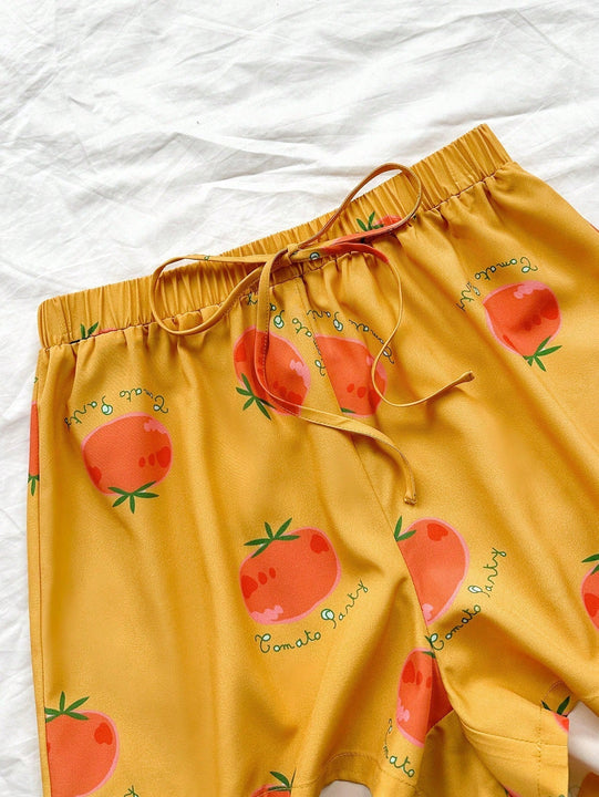 WYWH WYWH Mujeres Vacaciones Pantalones cortos super cortos casuales con estampado de tomate de ajuste holgado
