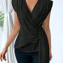 Prive Mujeres Verano V-Cuello con volantes Dobladillo asimetrico Cinta elegante y ajustado para trabajar