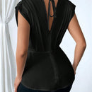 Prive Mujeres Verano V-Cuello con volantes Dobladillo asimetrico Cinta elegante y ajustado para trabajar