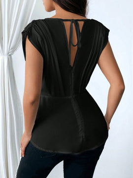 Prive Mujeres Verano V-Cuello con volantes Dobladillo asimetrico Cinta elegante y ajustado para trabajar