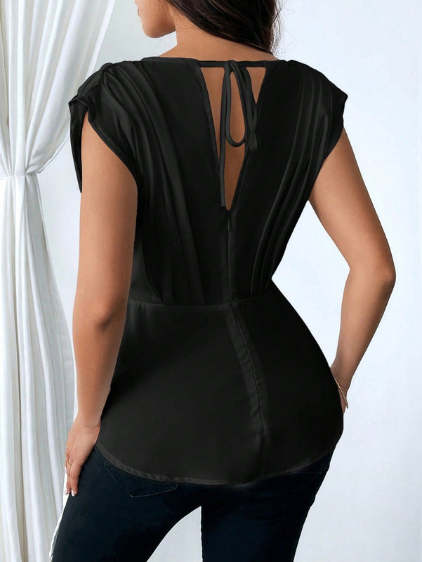 Prive Mujeres Verano V-Cuello con volantes Dobladillo asimetrico Cinta elegante y ajustado para trabajar
