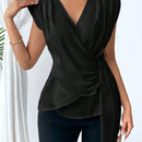 Prive Mujeres Verano V-Cuello con volantes Dobladillo asimetrico Cinta elegante y ajustado para trabajar