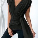 Prive Mujeres Verano V-Cuello con volantes Dobladillo asimetrico Cinta elegante y ajustado para trabajar