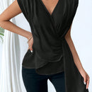 Prive Mujeres Verano V-Cuello con volantes Dobladillo asimetrico Cinta elegante y ajustado para trabajar