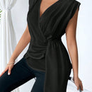 Prive Mujeres Verano V-Cuello con volantes Dobladillo asimetrico Cinta elegante y ajustado para trabajar