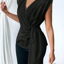 Prive Mujeres Verano V-Cuello con volantes Dobladillo asimetrico Cinta elegante y ajustado para trabajar