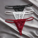 Set de 3 piezas de pantis de encaje transparente con diseno de lazo sexy para mujer