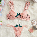 Conjunto De Sujetador Y Tanga Para Mujer Con Encaje Y Malla Y Con Aros