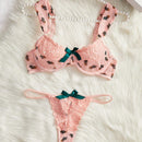 Conjunto De Sujetador Y Tanga Para Mujer Con Encaje Y Malla Y Con Aros
