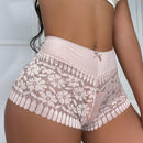 Tanga negra comoda sin costuras de encaje hueco de cintura alta y sexy para mujer, paquete de 2 piezas