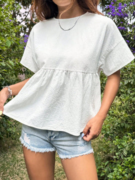 EZwear Blusa de cuello redondo con volantes y dobladillo acampanado solido