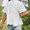 EZwear Blusa de cuello redondo con volantes y dobladillo acampanado solido