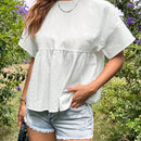 EZwear Blusa de cuello redondo con volantes y dobladillo acampanado solido