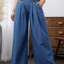 LUNE Jeans sueltos de pierna ancha con cinturilla plisada, bolsillos diagonales y dobladillos plegados